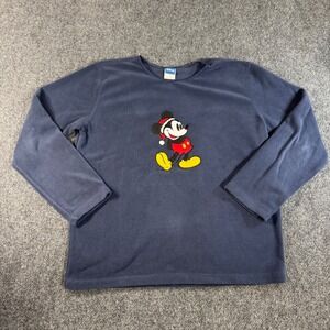VTG Disney Mickey Mouse Santa Hat Christmas Blue Fleece Pullover Sweatshirt M